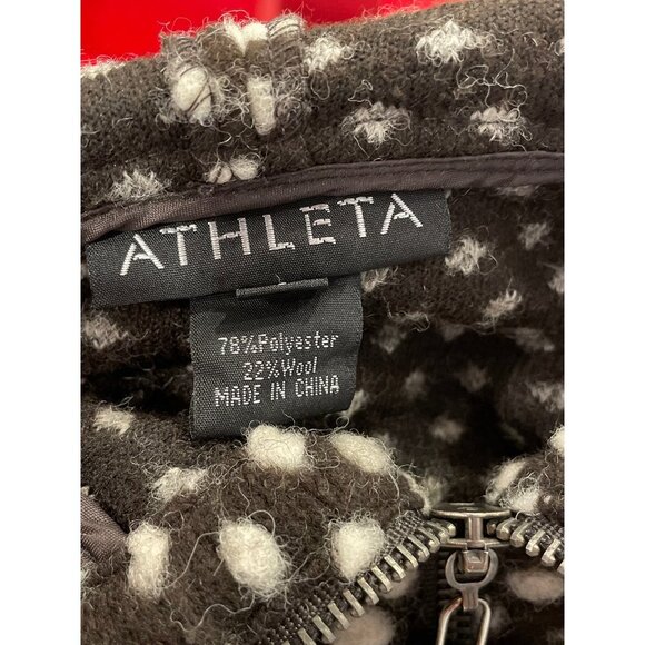 Athleta Black White Raised Dot Pullover Wool BlendHoodie with Faux Fur Trim Sz M - Picture 7 of 11